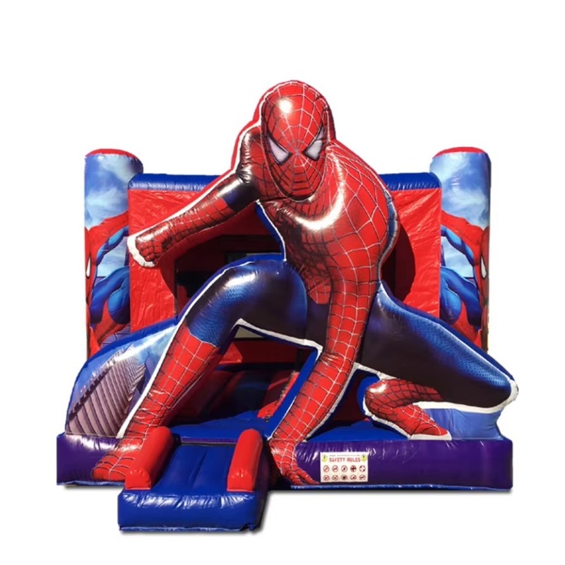 Spiderman thema opblaasbaar kasteel met droge glijbaan en 950w blazer voor kinderen feest 5 * 5 * 3,6m Grootte 1-6 personen capaciteit